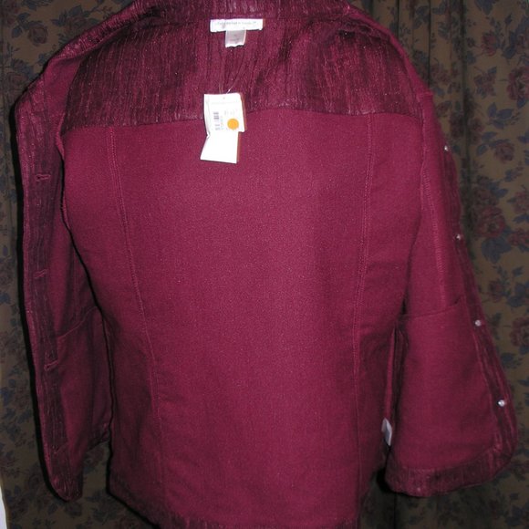 Christopher & Banks Women's XL Jacket Blazer Burgundy Pockets Textured New Tags - Picture 8 of 10